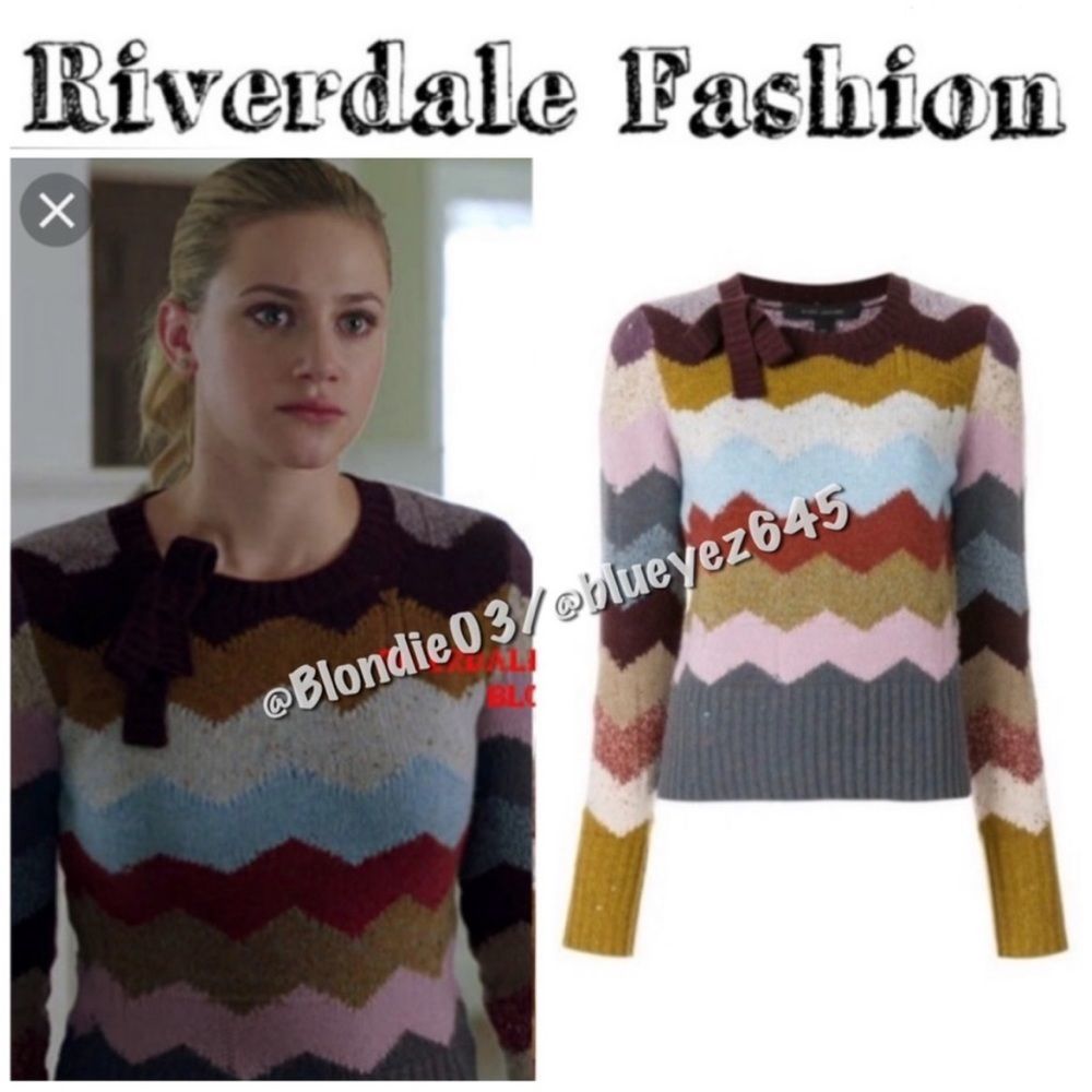 Marc Jacobs 100% cashmere distressed chevron Intarsia sweater top L